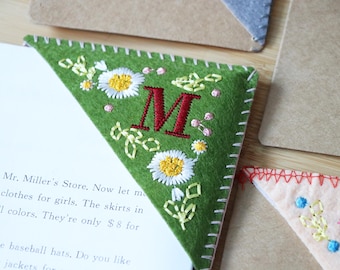 Personalized Hand Embroidered Felt Corner Bookmark: Stitched Page Keeper