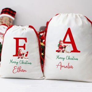 Personalised Santa Sack - Personalised Christmas Sack - Personalised Christmas Toy Sack - Name & Initial Christmas Reindeer - Christmas Gift