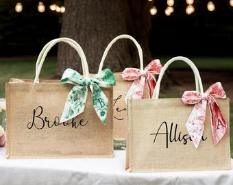 Gepersonaliseerde cadeautas bruidsmeisje met charme, vrijgezellenfeesttasje, cadeau bruidsmeisje voorstel, strandtas, aangepaste jute cadeautas, stranddraagtas