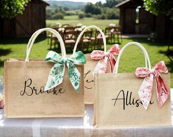 Gepersonaliseerde tas bruidsmeisje, jutetas met aangepaste naam, stranddraagtas, vrijgezellenfeesttas, cadeau voorstel bruidsmeisje, cadeau bruidsfeest