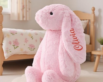 Conejito bordado personalizado, peluche de conejo personalizado, regalo personalizado para bebé, peluche de conejo personalizado, peluche de conejo