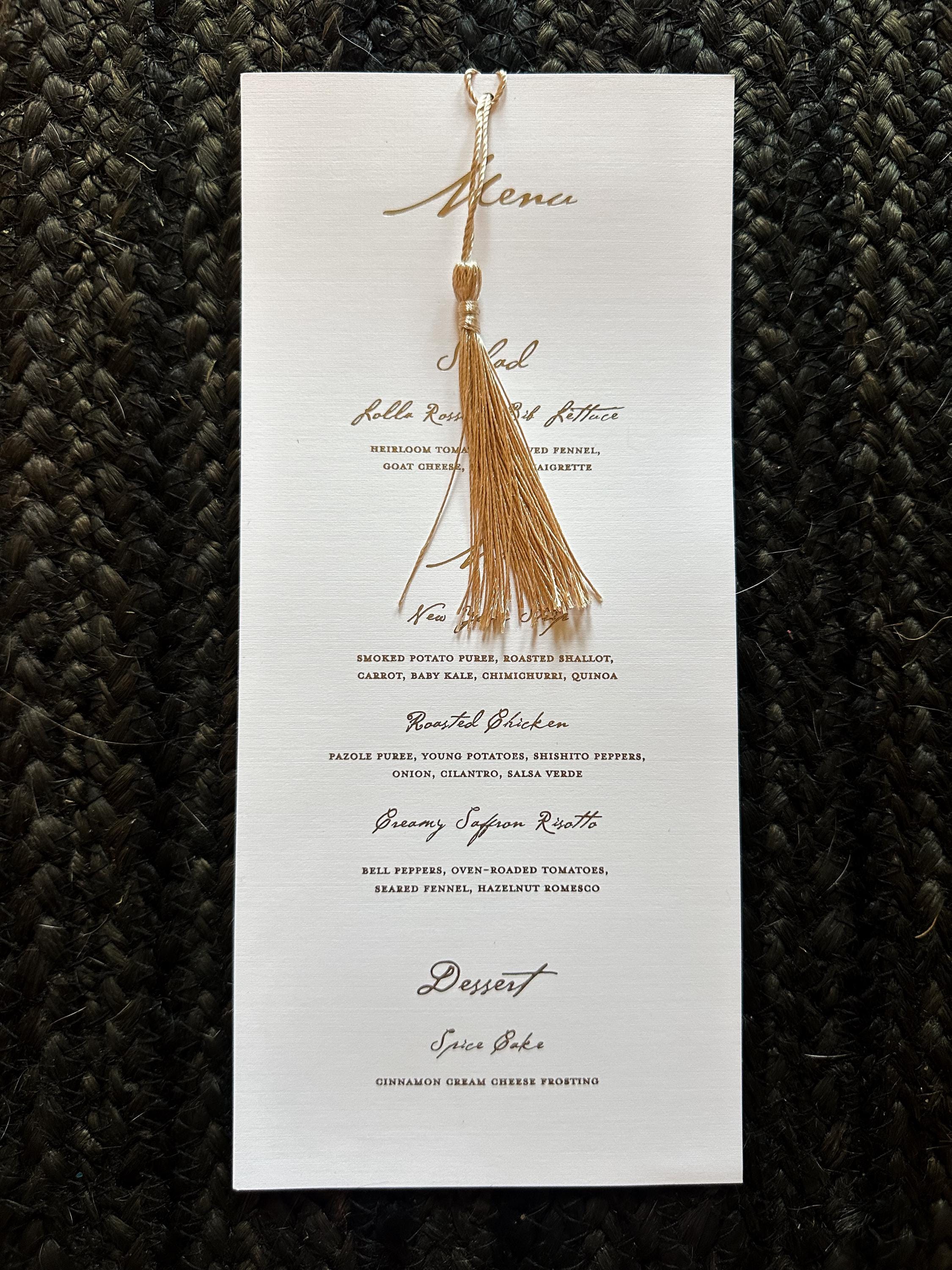 Gold Foil Menu Cards | Shiny Wedding Gold Foil Menus | Elegant White ...