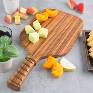 Pickleball Charcuterie Board, Mother's Day Gift! Cheese Board, Cutting Board, Teak Wood, Hand-Carved - Same Size as Pickleball Paddle