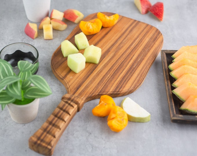 Pickleball Charcuterie Board, Perfect Gift! Cheese Board, Cutting Board, Teak Wood, Hand-Carved - Same Size as Pickleball Paddle