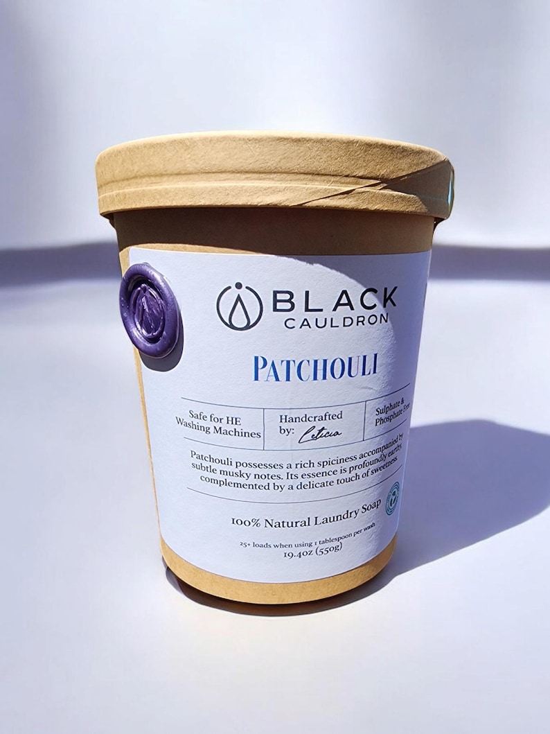 Patchouli Laundry Soap Powder 19.4oz - fully compostable packaging!! image 3