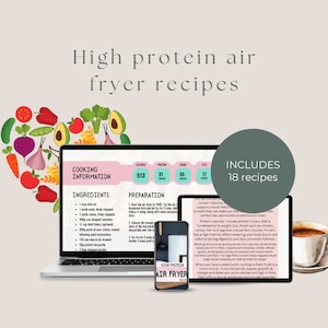 Recetas imprimibles de freidora con alto contenido de proteínas - preparación de comidas - libro de recetas - gimnasio - fitness - salud y bienestar, freidora ninja, conteo de calorías