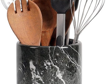 Utensil Holder Spoon Caddy Handmade Marble kitchen Utensils set organizer - 4.5x4.5x6.5 Inch – Home Accessories