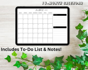 18-Month Calendar, Digital Download Calendar, To-Do List, Notes, 2023-2024 Monthly Calendar, Printable Calendar, PDF, Organizer