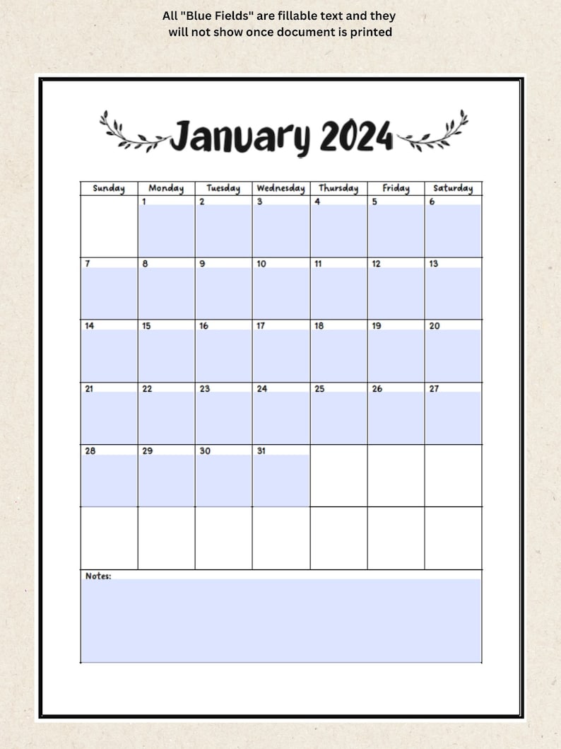 2024 Calendars Printable Editable and PDF Fillable Form Etsy