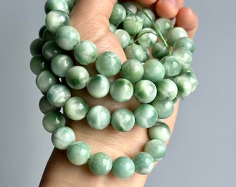 8-11mm, Rare Mint Green Moonstone Bracelet, Iridescent, Gift For Him, Yoga Mala Meditation Healing Bracelet, Gift Wrapping