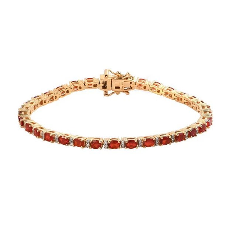 Mexican Cherry Fire Opal and White Zircon Tennis Bracelet in Vermeil ...