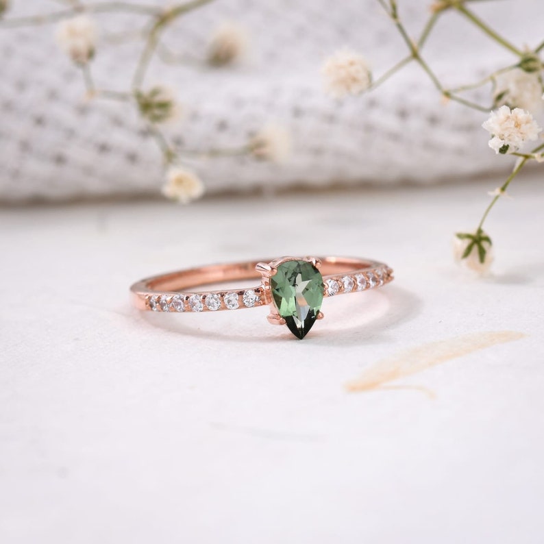 Green Tourmaline Ring in 14K Rose Gold Plated Sterling Silver, Green Tourmaline Ring, Green Tourmaline Jewelry, Gemstone Ring, Gift for Her image 4