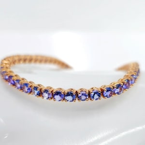 AAAA Tanzanite Tennis Bracelet in 14K Yellow Gold, Dark Blue Tanzanite Bracelet, Tanzanite Line Bracelet, Gemstone Bracelet for Women