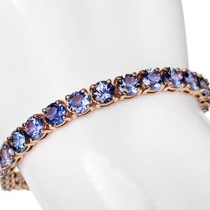 AAAA Tanzanite Tennis Bracelet in 14K Yellow Gold, Dark Blue Tanzanite Bracelet, Tanzanite Line Bracelet, Gemstone Bracelet for Women