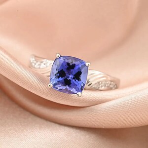 AAAA Tanzanite and Diamond Ring in 14K Solid White Gold, Tanzanite Ring, Art Deco Tanzanite Ring, Promise Ring, Gift for Her