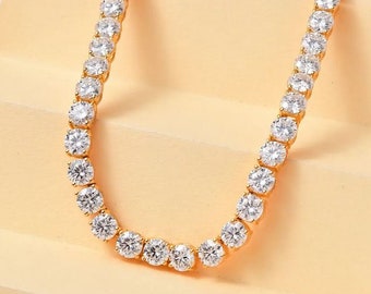 Moissanite Tennis Necklace in Vermeil Yellow Gold Over Sterling Silver, Moissanite Necklace, Tennis Necklace, Gemstone Necklace for Her