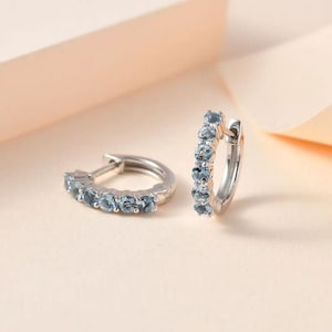Santa Maria Aquamarine Hoop Earrings in Platinum Over Sterling Silver, Aquamarine Earring, Aquamarine Jewelry, Gemstone Hoop Earring for Her
