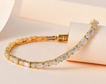 Bracciale tennis con moissanite, bracciale con moissanite, bracciale in argento sterling placcato oro giallo vermeil, gioielli con moissanite, regali per lei