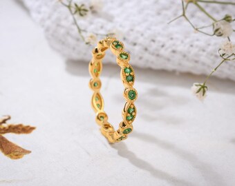 Tsavorite Garnet Full Eternity Bang Ring in Sterling Silver,  Tsavorite Garnet Band Ring, Art Deco Band,  Tsavorite Garnet Ring