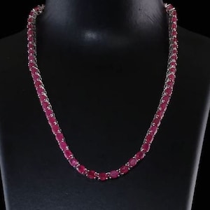 African Ruby Tennis Necklace in Platinum Over Sterling Silver, Ruby Necklace, Line Necklace, Sterling Silver Necklace, Ruby Necklace