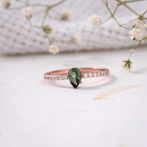 Green Tourmaline Ring in 14K Rose Gold Plated Sterling Silver, Green Tourmaline Ring, Green Tourmaline Jewelry, Gemstone Ring, Gift for Her image 2