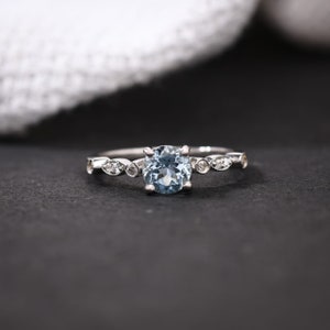 Art Deco Aquamarine Engagement Ring in Sterling Silver, Aquamarine Ring, Aquamarine Jewelry, March Birthstone Ring, Gemstone Ring