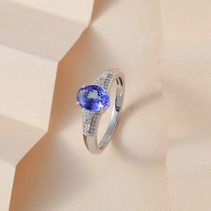 AAAA Tanzanite and Diamond Ring in 14K Solid White Gold, Tanzanite Ring, Art Deco Tanzanite Ring, Promise Ring, Gift for Her