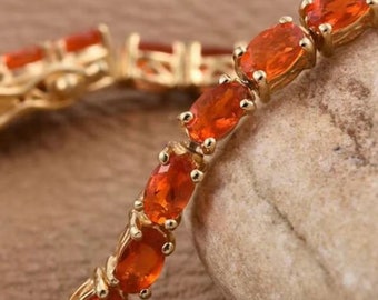 Mexican Fire Opal Tennis Bracelet in Sterling Silver, Fire Opal Bracelet, Gemstone Bracelet, October Birhstone Bracelet, Gift for Her