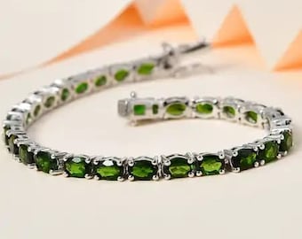 Chrome Diopside Tennis Bracelet in Platinum Over Sterling Silver, Chrome Diopside Bracelet, Chrome Diopside Jewelry, Gift for Her