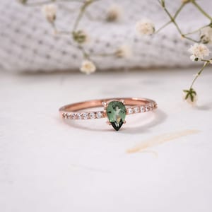 Green Tourmaline Ring in 14K Rose Gold Plated Sterling Silver, Green Tourmaline Ring, Green Tourmaline Jewelry, Gemstone Ring, Gift for Her