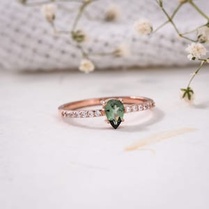 Green Tourmaline Ring in 14K Rose Gold Plated Sterling Silver, Green Tourmaline Ring, Green Tourmaline Jewelry, Gemstone Ring, Gift for Her image 1