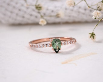 Green Tourmaline Ring in 14K Rose Gold Plated Sterling Silver, Green Tourmaline Ring, Green Tourmaline Jewelry, Gemstone Ring, Gift for Her