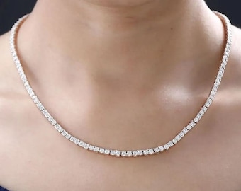 Moissanite Tennis Necklace in Vermeil Rose Gold Over Sterling Silver, Moissanite Necklace, Tennis Necklace, Diamond Necklace for Her