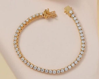 Bracciale tennis con moissanite, bracciale con moissanite, bracciale in argento sterling placcato oro giallo vermeil, gioielli con moissanite, regali per lei