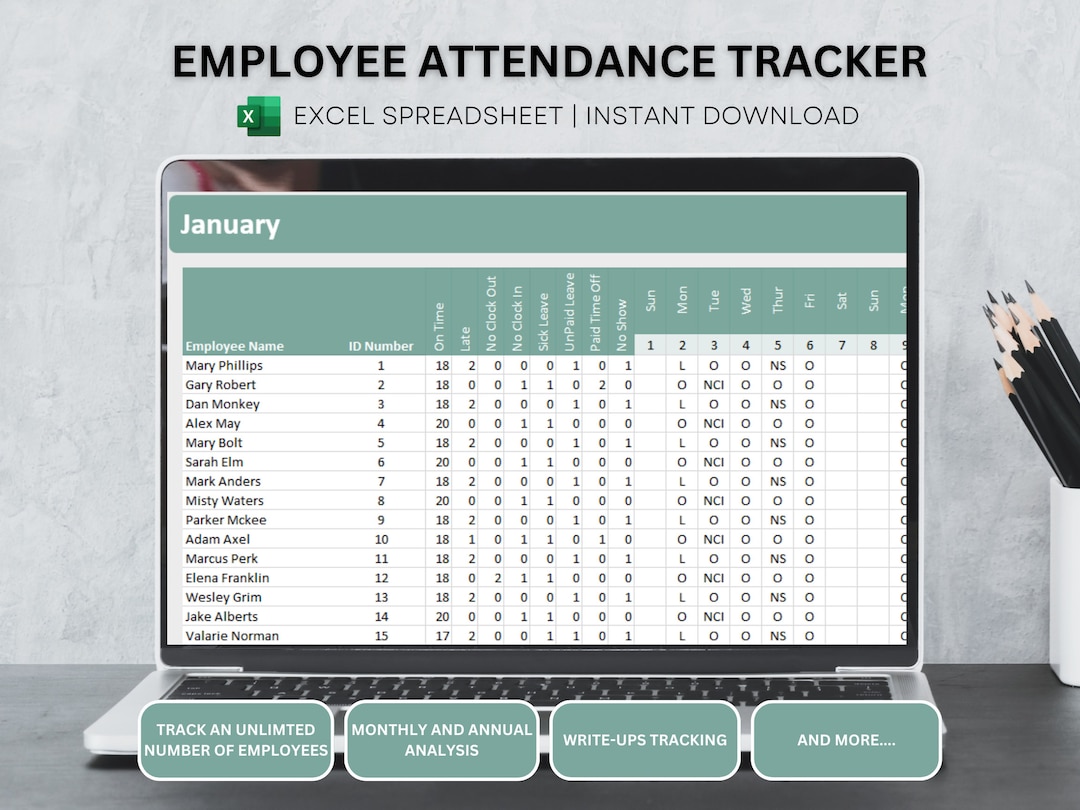 Employee Attendance Excel Spreadsheet, Employee Performance, Attendance