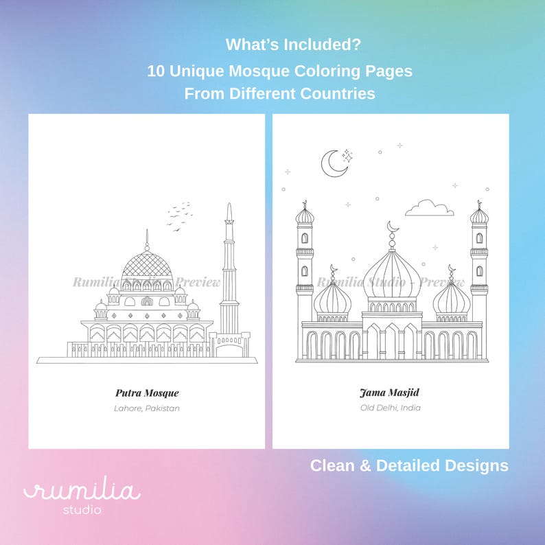 Mosque Colorful Printable World Mosques Coloring Pages | Islamic Art, Ramadan Activity (printable ...