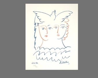 Pablo PICASSO- (limited) - 2 Femmes la Colombe - Original handmade paper with deckle edge and watermark