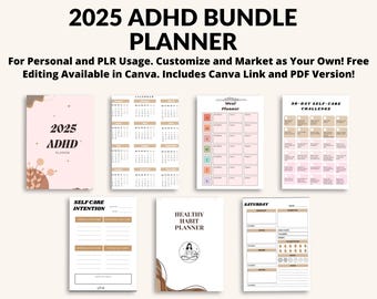 2025 Digitaler Planer Bundle mit 81 Seiten bearbeitbarer Canva