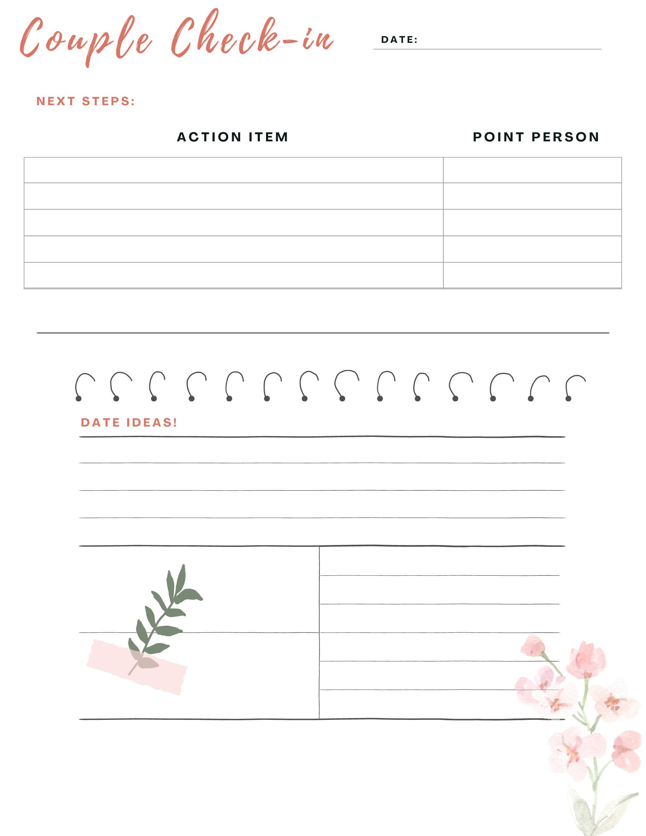 Couples Planning Worksheet for Relationship Growth