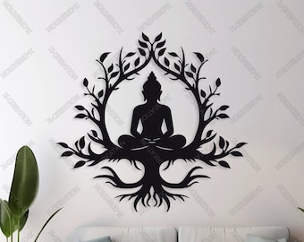 Buddha Tree Wall Art Laser Cut File wood metal wall art Decor Digital Files svg, ai, dxf