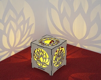 Candle Holder Lotus Pattern Laser Cut Tea light Lantern Lamp wood Digital Download SVG, DXF, AI