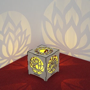 Candle Holder Lotus Pattern Laser Cut Tea light Lantern Lamp wood Digital Download SVG, DXF, AI
