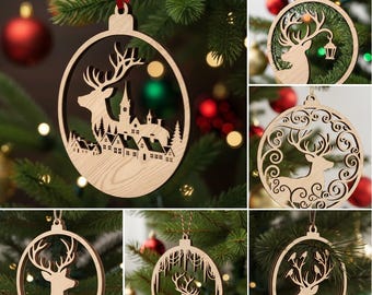 Christmas Laser SVG Ornament Bundle, 6 Reindeer Art Designs, Laser Cut File For Holiday Crafting