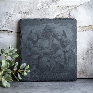 Archivo de grabado láser con ilusión 3D: Jesús bendiciendo a los niños (pizarra PNG) imagen 5