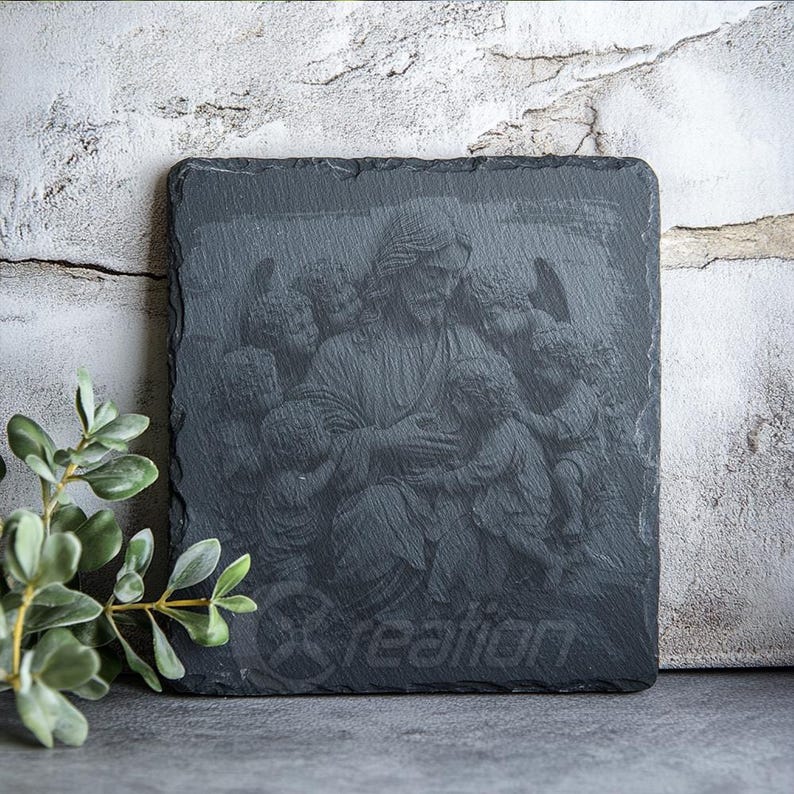 Archivo de grabado láser con ilusión 3D: Jesús bendiciendo a los niños (pizarra PNG) imagen 5