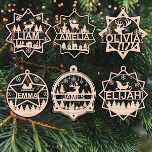 Personalized Christmas Ornament SVG Bundle Custom Name Star Decor Digital Files AI DXF