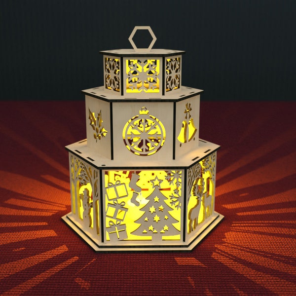 Weihnachten Kerzenhalter Laser Cut Lampe Nachtlicht Laterne Holz Digital Download SVG, DXF, AI