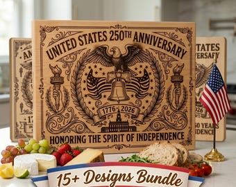 Patriotisk Svg, Americana gravyrdesigner för USA:s 250-årsjubileum, laserfil för skärbrädor