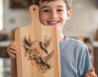 Charcuterie Board Engraving File, Hummingbird Family , 3D illusion | PNG Image Download | Kitchen Decor, Chopping, Cutting Board #015