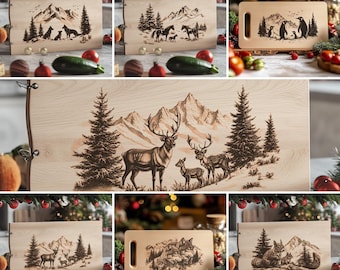 Laser Engraving File Christmas Charcuterie Board, Wild Animal Family Kitchen Decor, Chopping Board Engraving Design